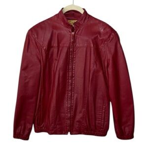 Vintage Carla New York Red Leather Bomber Jacket Size 8